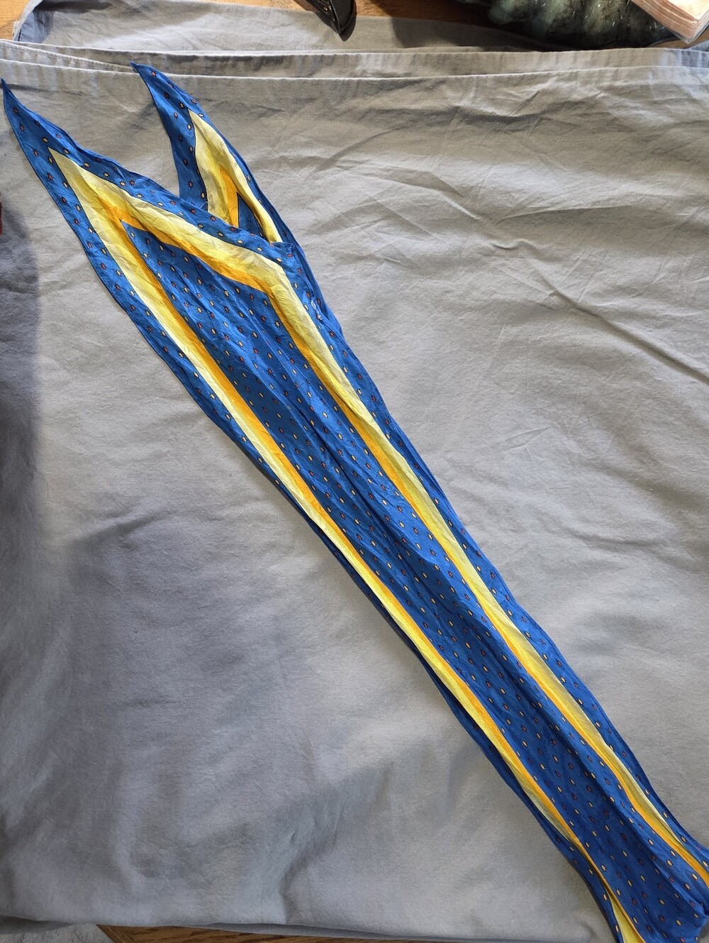 Vintage Blue and Yellow Silk Geometric Scarf